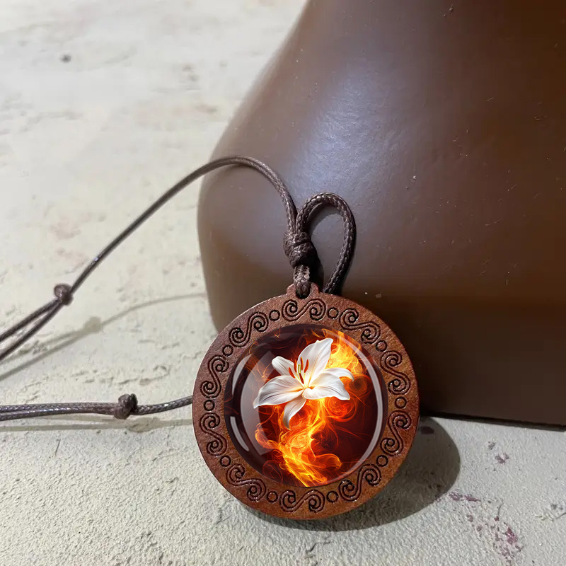 Flaming Lily Flame Pendant Necklace with Adjustable Cord